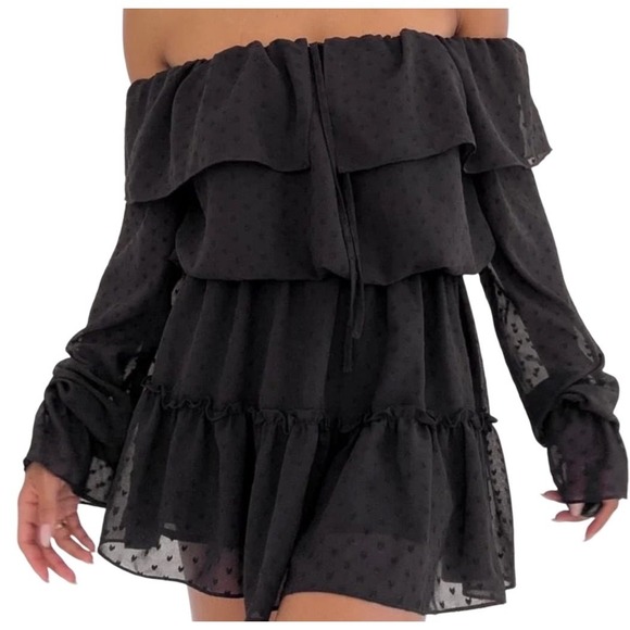 Rumored Dresses & Skirts - Rumored Senorita Mini Dress SMALL Black‎ Ruffles Bohemian Sheer NWT Danty Flirty